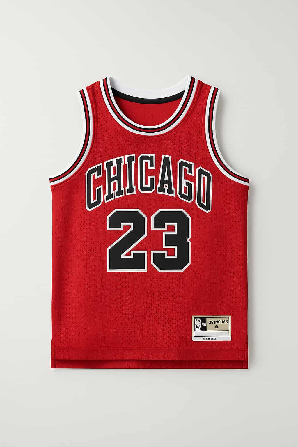 Jersey NBA Swingman colgado mostrando dorsales y tejido con licencia oficial