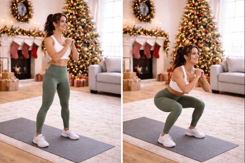 sentadilla básica mujer en casa