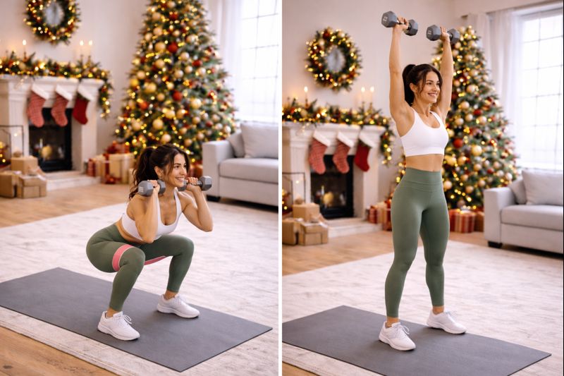 sentadilla con press de hombros