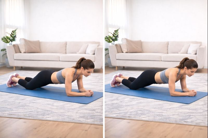 Plancha con rodillas apoyadas para retomar el entrenamiento en casa tras Navidad