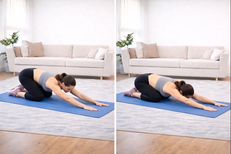 Estiramiento de espalda después de entrenar en casa tras Navidad