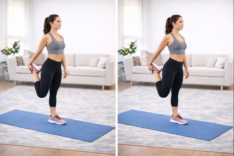 Estiramiento de cuádriceps para recuperar movilidad al volver a entrenar después de navidades